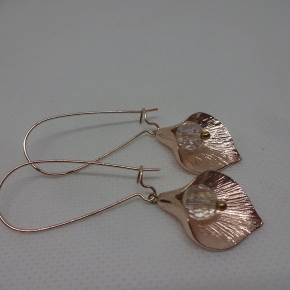 Elegant "SWAROVSKI CRYATAL" Handmade ROSE GOLD FLOWER Dangle Earrings #596 - Picture 1 of 3